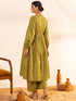 Olive Cotton Printed Gathered Kurta Set